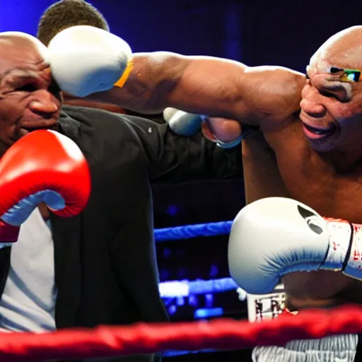 Image similar to Mike Tyson in the boxing ring with Obama