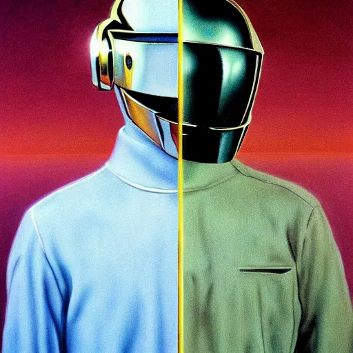 Prompt: album art portrait of daft punk, painted by zdzislaw beksinski