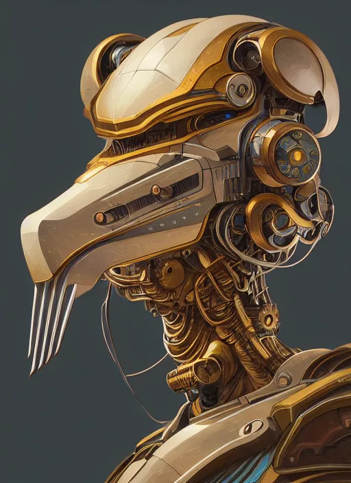 Prompt: portrait of anthropomorphic mecha - weaverbird fork - geographer, intricate, elegant, highly detailed animal monster, digital painting, artstation, concept art, smooth, sharp focus, illustration, art by artgerm and greg rutkowski and alphonse mucha, 8 k