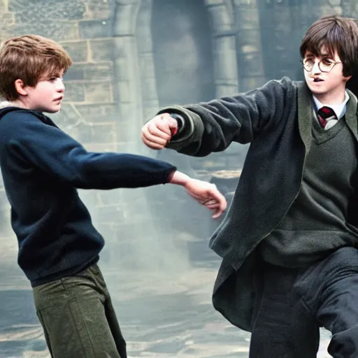 Prompt: harry potter punching on