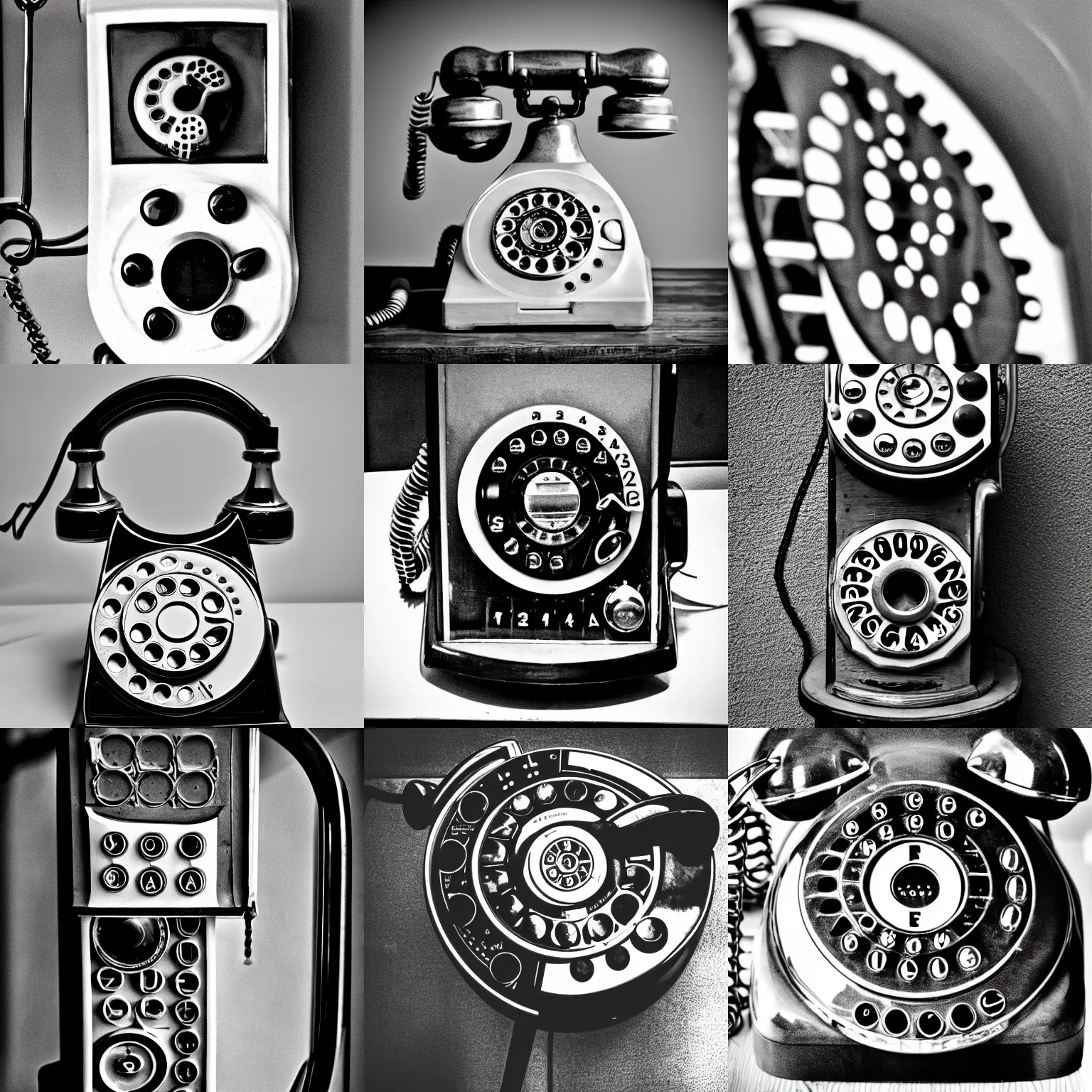 Prompt: black and white grainy photograph of a yellow rotary phone, high contrast, beautiful, award winning