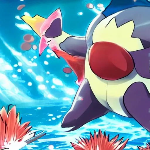 Image similar to A new Pokemon that is an aquatic cat, Pokemon official art, Gamefreak, Nintendo, 8k, Illustration