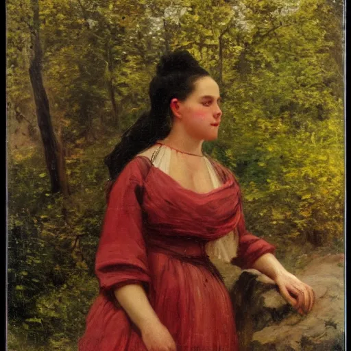 Image similar to a beautiful woman posing in the mountains, oil painting, 1 8 7 0,