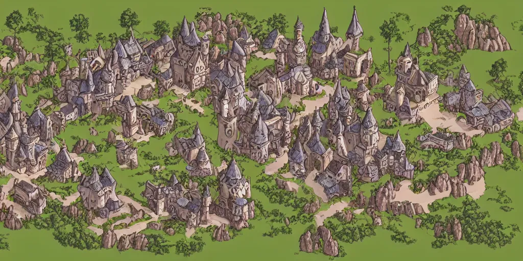 Image similar to a high detailed fantasy castle vector art an aerial view of a cartoonish rpg village by dungeondraft, dofus, patreon content, hd, straight lines, vector, grid, dnd map, map patreon, fantasy maps, foundry vtt, fantasy grounds, aerial view, dungeondraft, tabletop, inkarnate, dugeondraft, roll 2 0