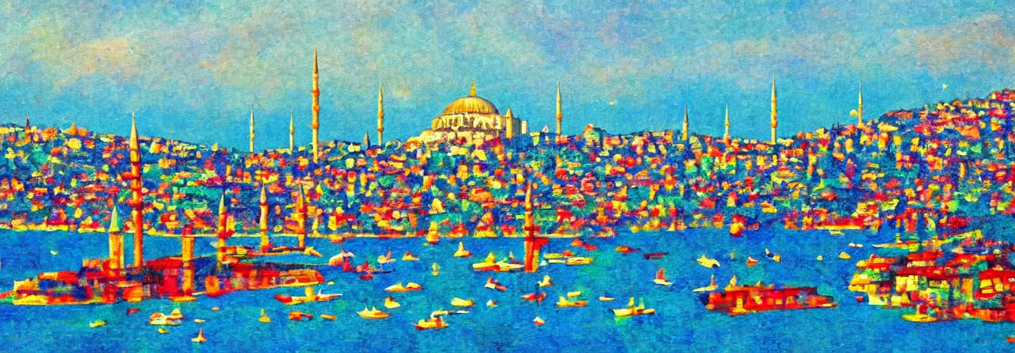 Image similar to Istanbul with a view on Bosporus in the style of Kandinsky