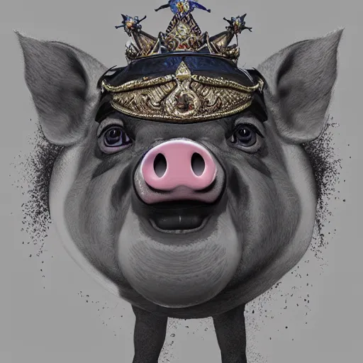 Image similar to A pig wearing a crown, 8k, Artstation, epic illustration, dramatic lighting