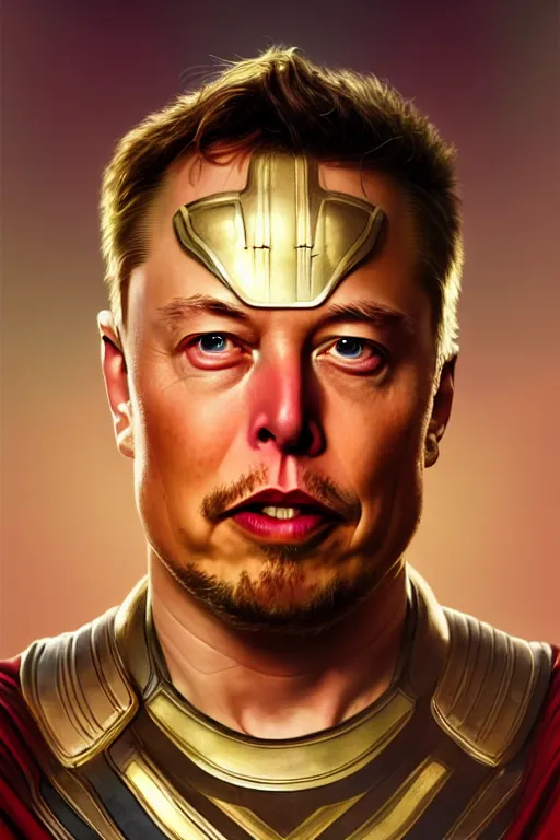 Image similar to elon musk as thor, realistic portrait, symmetrical, highly detailed, digital painting, artstation, concept art, smooth, sharp focus, illustration, cinematic lighting, art by artgerm and greg rutkowski and alphonse mucha