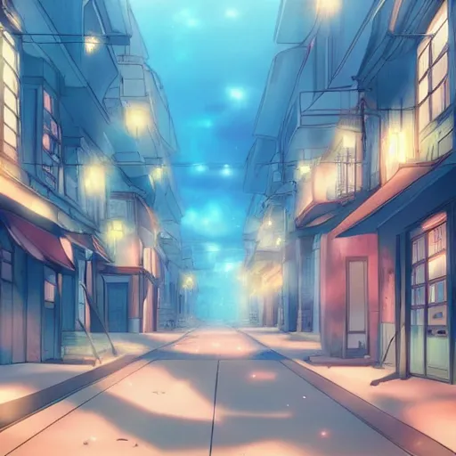 Image similar to a beautiful lonely street from an anime movie, romantic atmosphere, in the style of Tue Tue from ArtStation, digital art, 4k,