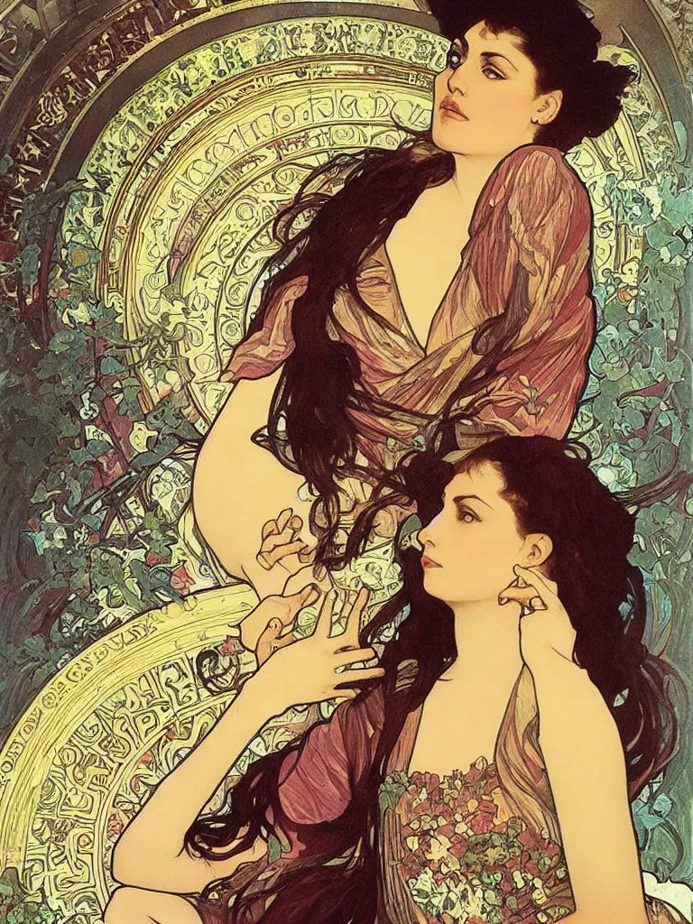 Prompt: “ portrait of monica belucci from the movie malena, artwork by alphonse mucha ”