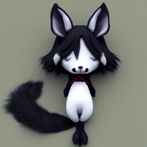 Prompt: cute fumo plush fox girl, floppy ears, gothic maiden, alert, furry anime, vray, smile, napping