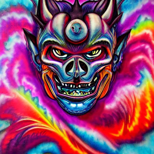 Image similar to stylized psychedelic airbrush art of an orc on a motorcycle