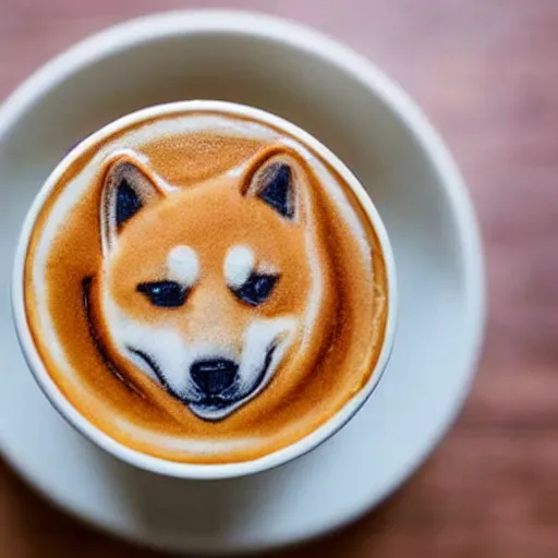 Image similar to A photo of a cup of coffee with latte art in the shape of a shiba inu