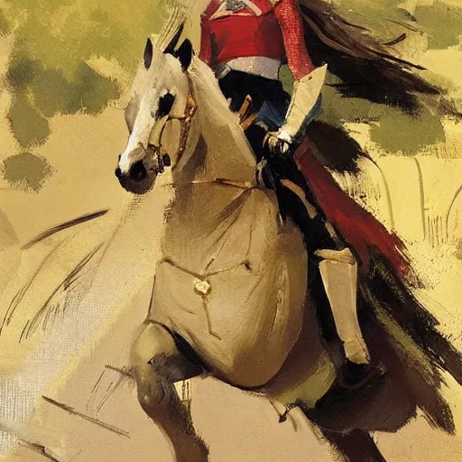 Image similar to portrait of woman wearing medieval clothing on horseback galloping, detailed by greg manchess, craig mullins, bernie fuchs, walter everett