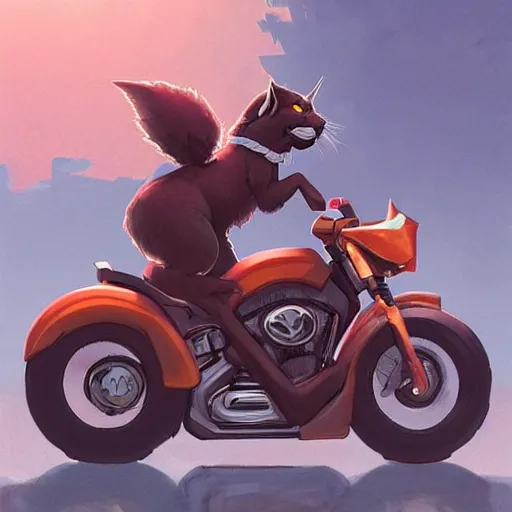 Image similar to cute fluffy caracal riding a harley motorcycle, road, sunset. adventurous, atmospheric lighting, stunning. by makoto shinkai, rossdraws, james jean, andrei riabovitchev, marc simonetti, krenz cushart, trendig on artstation, digital art