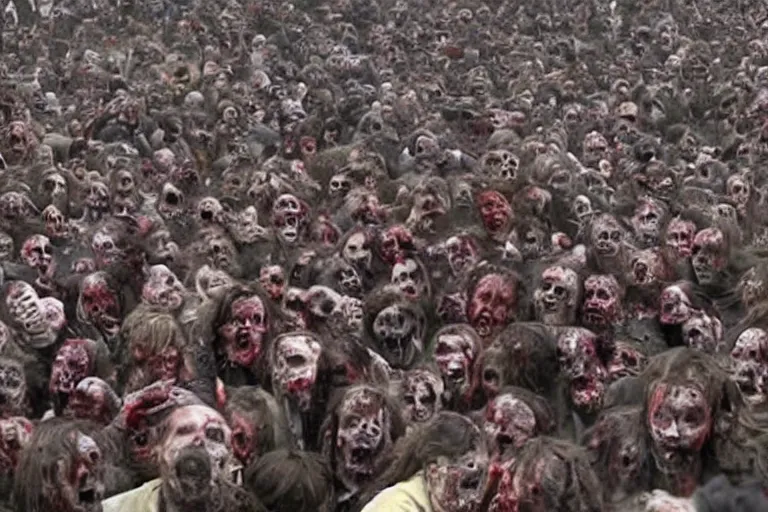 Image similar to distant footage of a crowd being devoured by zombies