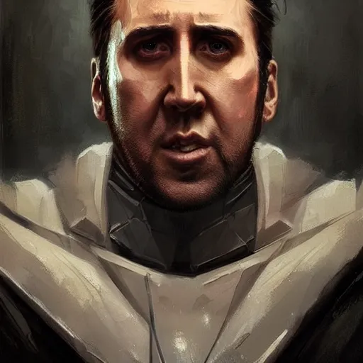 Image similar to Portrait of a man by Greg Rutkowski, Nicolas Cage as Batman, highly detailed portrait, scifi, digital painting, artstation, concept art, smooth, sharp foccus ilustration, Artstation HQ.