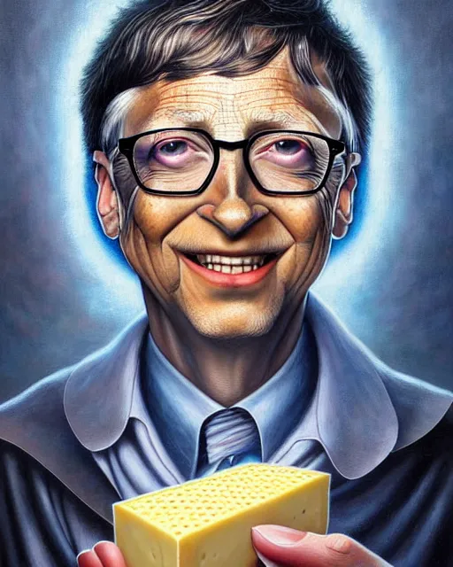 Image similar to detailed portrait of bill gates cheese!! grater!!! shredded by tomasz alen kopera and peter mohrbacher and johanna martine! and margaret keane! coherent luminescent