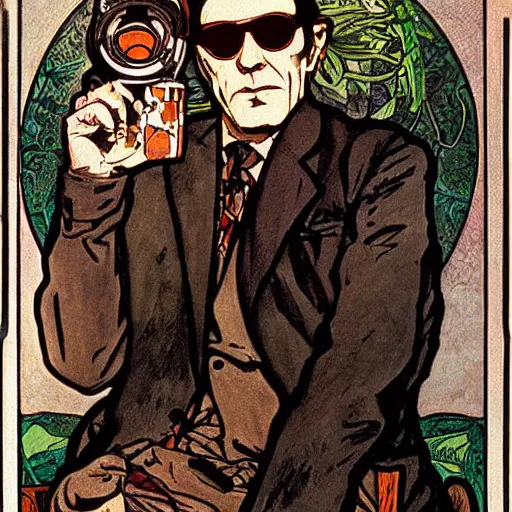 Image similar to hunter s thompson painting by mucha