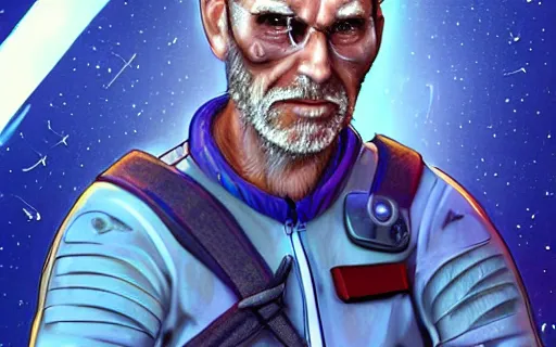 Image similar to Tom Weilguny, a ruggedly handsome Austrian man in a space ranger unform. He has a light stubble, left ear larger than the right, short mohawk, blue eyes, scar under his lower lip. He's stading in front of a night sky, surrounded by several large moths, intricate, highly detailed, smooth, artstation, digital illustration by Ruan Jia and Mandy Jurgens and Artgerm and Wayne Barlowe and Greg Rutkowski and Zdislav Beksinski