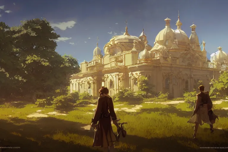 Image similar to a tank which looks like a ornate baroque church, scene in an open field. key visual, conceptart, ambient lighting, highly detailed, digital painting, artstation, concept art, sharp focus, by makoto shinkai and akihiko yoshida and greg manchess