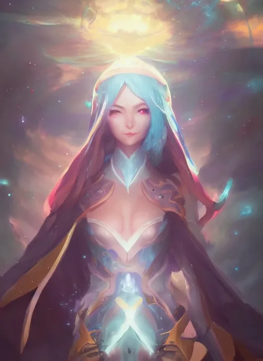 Prompt: a female space mage, star guardian inspired, perfect art, trending on pixiv, painted by greg rutkowski, akihiko yoshida, yuumei, soft light, warm colors, cinematic color grading, realistic, artgerm