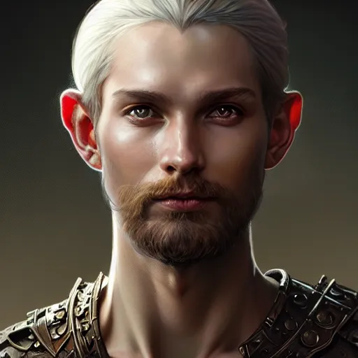 Image similar to portrait painting of a d & d male cleric, ultra realistic, concept art, intricate details, eerie, highly detailed, photorealistic, octane render, 8 k, unreal engine. art by artgerm and greg rutkowski and charlie bowater and magali villeneuve and alphonse mucha