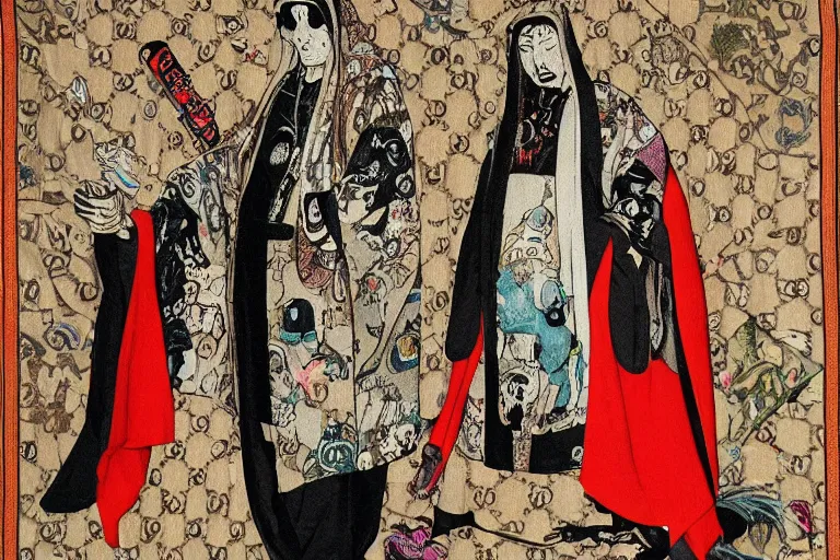 Image similar to hieronymus bosch gucci versace intricate modern textiles cloak tunic streetwear japanese cyberpunk