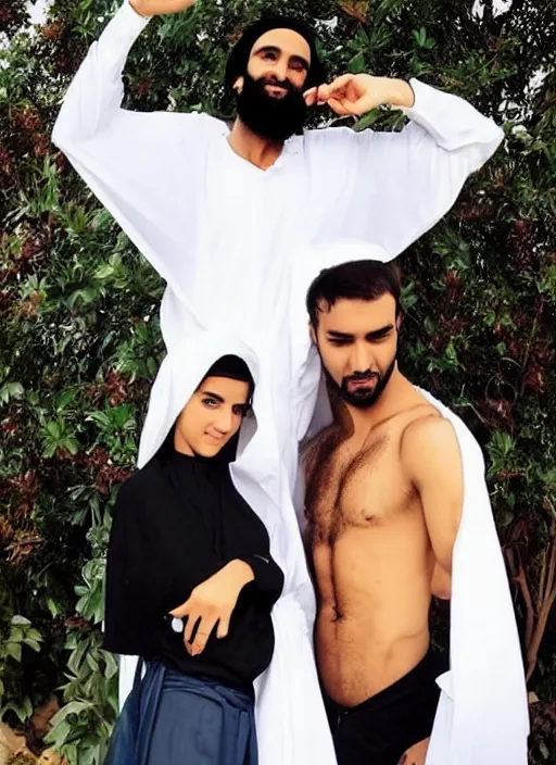 Image similar to the prophet mohammed instagram thirst trap photo shoot, perfect faces