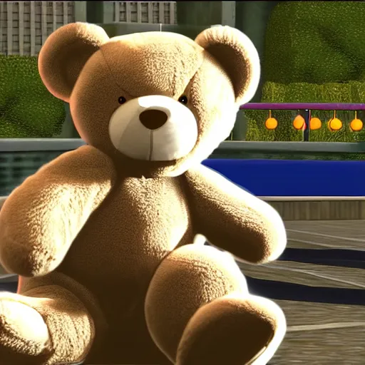 Image similar to tony hawk's extreme teddy bear cuddling for playstation 2, video game screenshot