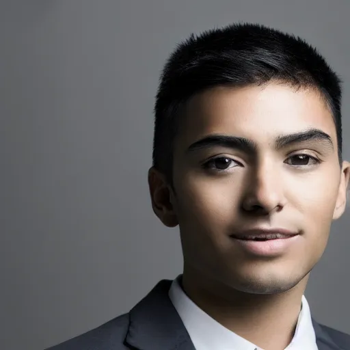 Prompt: angelic Peruvian young man, corporate portait, headshot, profile