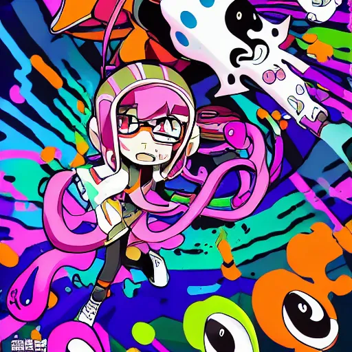 Image similar to Splatoon Inkling, in the style of official manga artwork, key anime visual, colored illustration, magazine cover, 4K