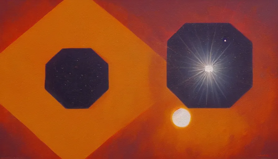 Image similar to the sun being blocked by a hexagon, seen from earth, oil painting