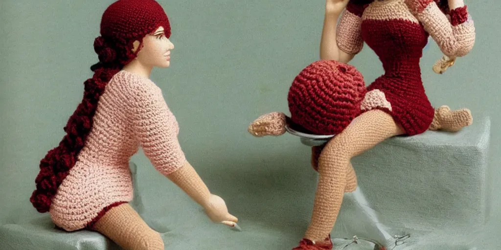 Image similar to Pretty Woman with crocheting figure