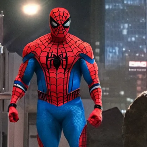 Image similar to dwayne johnson entrance scene wearing spiderman costumes