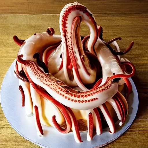 Image similar to a cake made of octopus tentacles, food photography