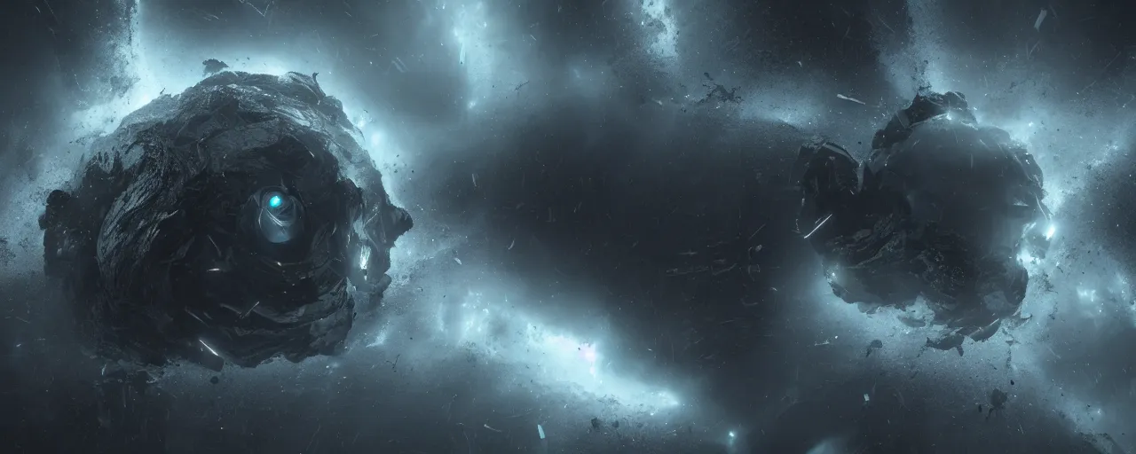 Image similar to a dark epic swirling galaxy, dark scifi, unreal engine, octane render, volumetric lighting