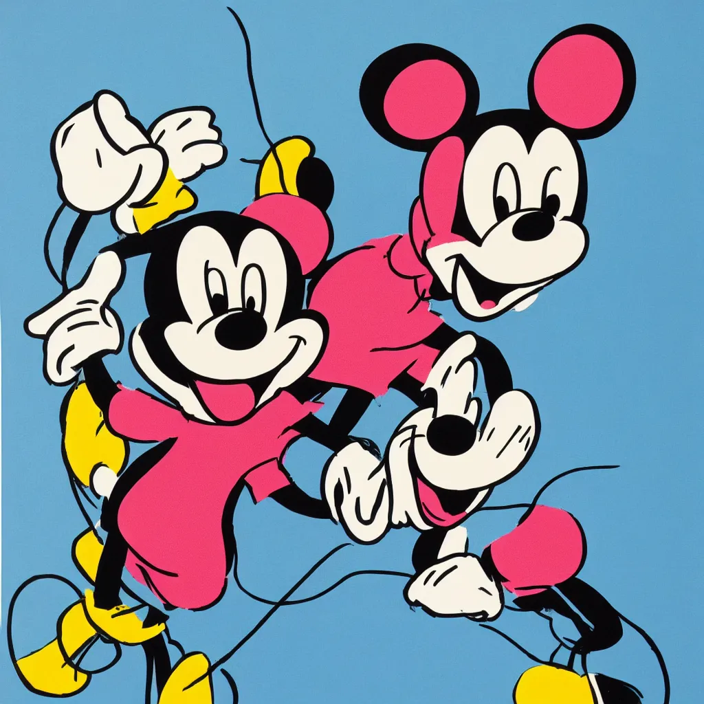 Image similar to individual silk screen portrait of mickey mouse by andy warhol