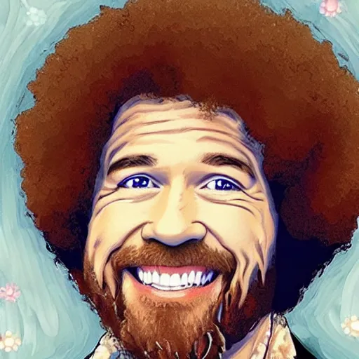 Prompt: bob ross made of happy little accidents