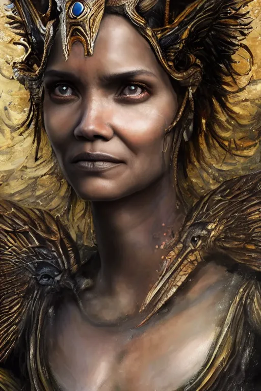 Prompt: A fantasy book style portrait painting of a hybrid, Anya_Taylor-Joy, Halle Berry, Cory Chase, as a Mystical Valkyrie, Anubis-Reptilian, Atlantean Warrior, intense soul penetrating eyes, François Boucher, Oil Painting, Crisp clear resolution, unreal 5, DAZ, hyperrealistic, octane render, Regal, Refined, Detailed Digital Art, RPG portrait, William-Adolphe Bouguereau, Michael Cheval, Walt Disney (1937), Steampunk, hyperdetailed, artstation, cgsociety, Volumetric Golden dappled dynamic lighting, Highly Detailed, Cinematic Lighting, Unreal Engine, 8k, HD