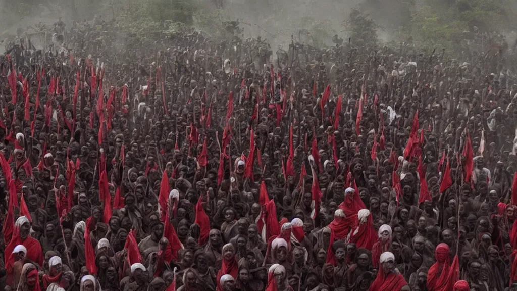 Image similar to Red Terror or Key Shibir in Ethiopia, counter-revolutionaries, moody, dark, movie scene, hd, 4k, wide shot