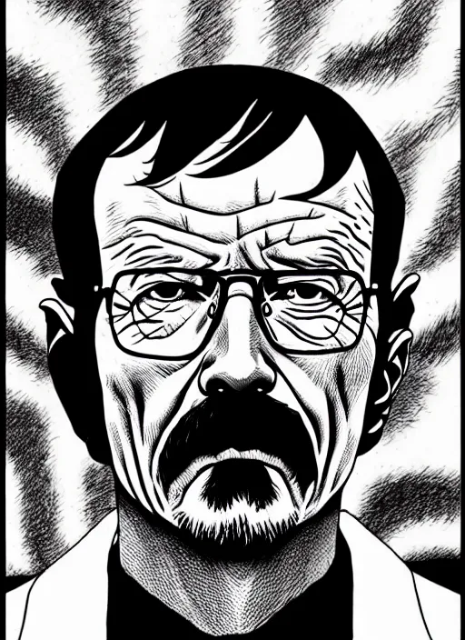 Prompt: junji ito style portrait of walter white, intricate, highly detailed, illustration, art by junji ito, junji ito