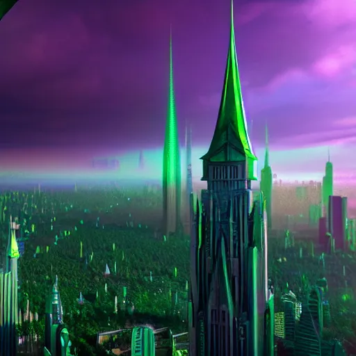 Image similar to inside a magical ethereal emerald city ,highly detailed, 4k, HDR, award-winning, artstation, octane render