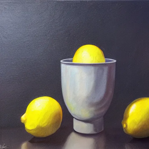 Prompt: lemon fears, oil on canvas, surrealism