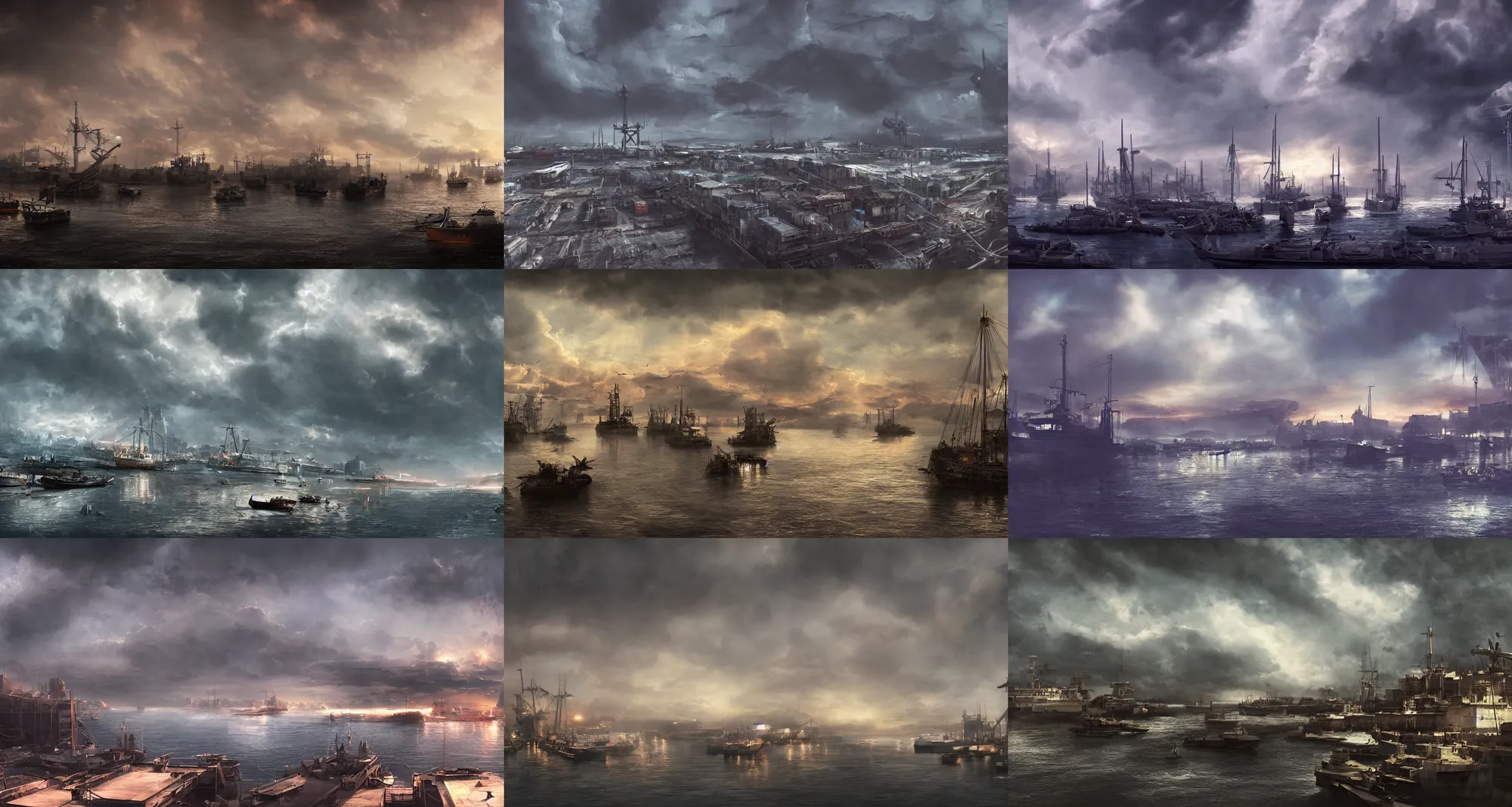 Prompt: The sky above the port was the colour of television, tuned to a dead channel, dramatic lighting, cinematic, establishing shot, extremely high detail, photo realistic, cinematic lighting, post processed, concept art, matte painting
