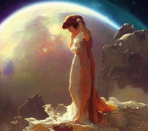 Image similar to photography of space dream - up, deep focus, intricate, elegant, highly detailed, digital painting, artstation, concept art, matte, sharp focus, illustration, art by artgerm and greg rutkowski and alphonse mucha and gil elvgren