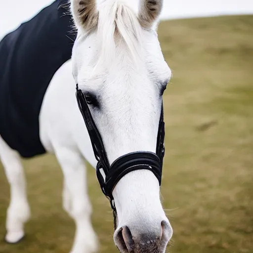 Prompt: white horse wearing black gi