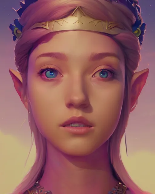 Image similar to highly detailed surreal vfx portrait of jordan jones as princess zelda, stephen bliss, unreal engine, greg rutkowski, loish, rhads, beeple, makoto shinkai and lois van baarle, ilya kuvshinov, rossdraws, tom bagshaw, alphonse mucha, global illumination, detailed and intricate environment