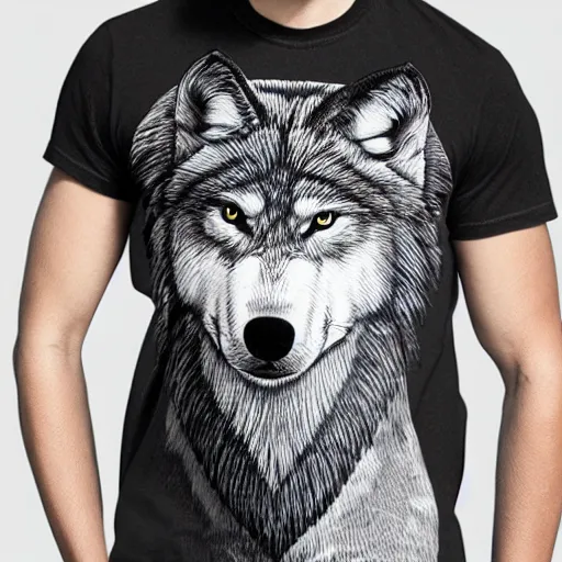 Image similar to wolf line art, graphic tees