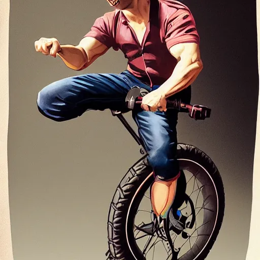 Image similar to Chris Evans riding a unicycle and looking very happy by leyendecker