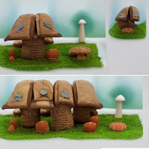 Prompt: tiny mushroom town with mushroom houses